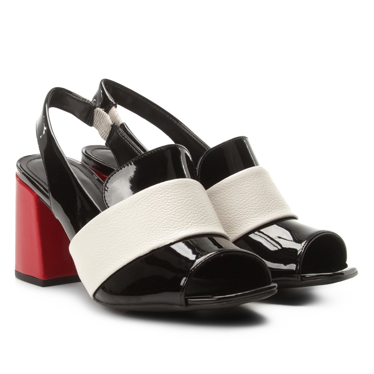 Sandália Loucos \u0026 Santos Salto Grosso Verniz Feminina - Preto+Branco |  Zattini